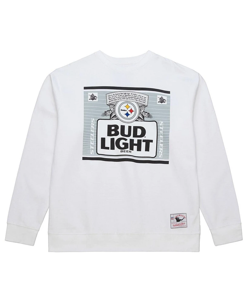 Mitchell & Ness x Bud Light Men's White Pittsburgh Steelers The Crest Pullover Sweatshirt