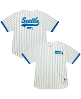 Mitchell & Ness Men's Cream Seattle Seahawks Vintage Logo Final Seconds Full-Button Mesh Top