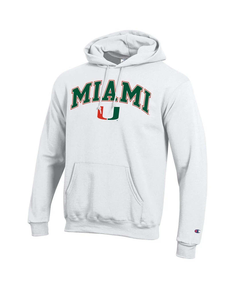 Champion Men's White Miami Hurricanes Arch Over Logo Pullover Hoodie