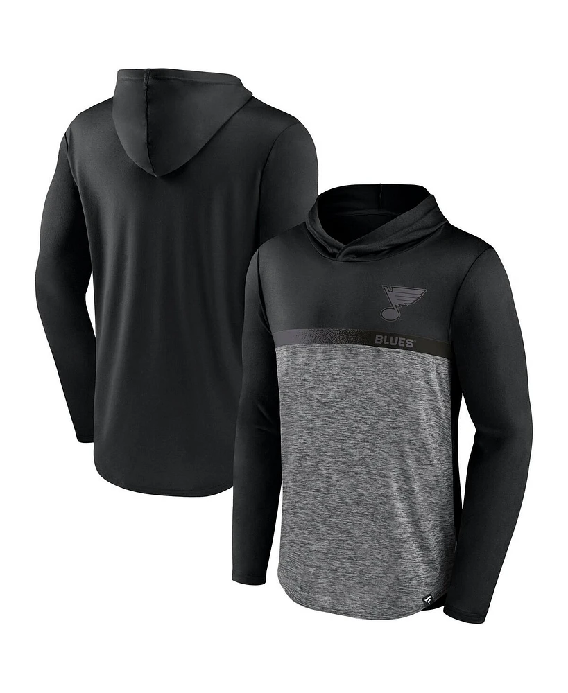 Fanatics Men's Black/Heather Charcoal St. Louis Blues Iconic Defender Pullover Hoodie