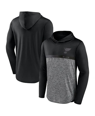 Fanatics Men's Black/Heather Charcoal St. Louis Blues Iconic Defender Pullover Hoodie