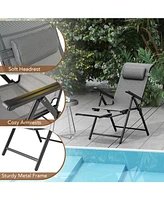 Gymax Folding Patio Chairs Set of Lounge Chairs w/ 10-Level Adjustable Backrests