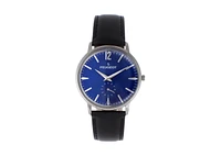 Peugeot Men's 40mm Blue Dial Vintage Remote Sweep Leather Strap Watch
