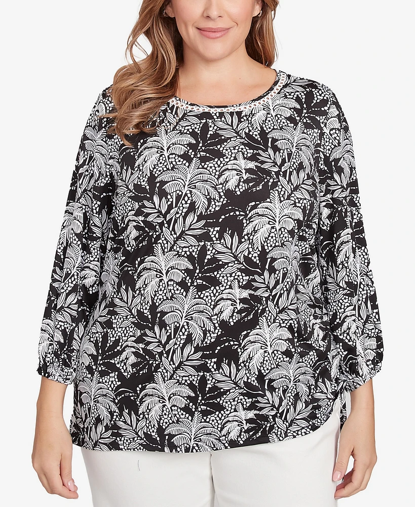 Ruby Rd. Plus Monotone Palms Side Tie Top
