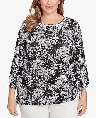 Ruby Rd. Plus Monotone Palms Side Tie Top