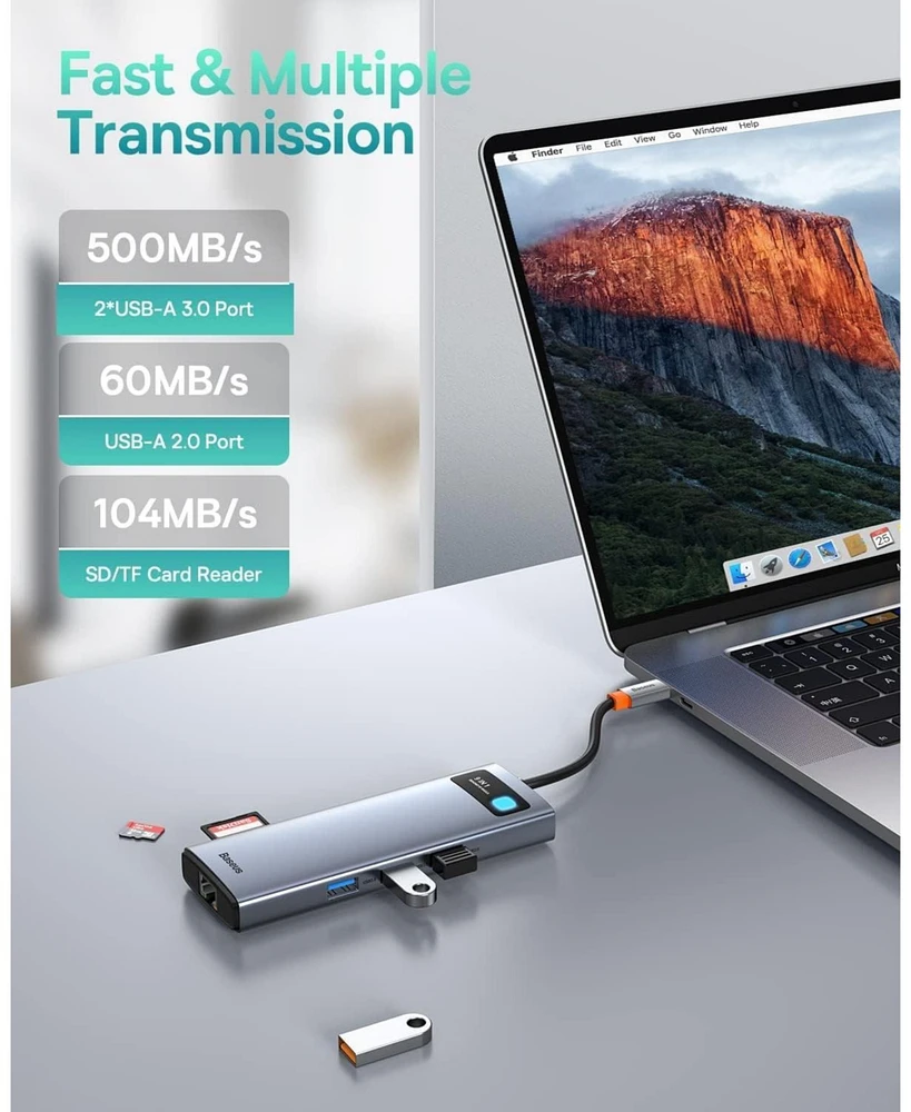 Baseus Laptop Docking Station Dual Monitor 4K120Hz, 9 in 1 Usb C Hub with 2 Hdmi, 1000Mbps Lan, Max 85W Pd, 3 Usb, Sd Card Reader, Usb C Dock Compatib