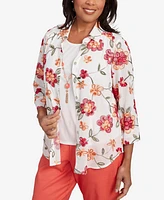 Alfred Dunner Women's Catalina Island Bright Floral Two in One Top with Necklace