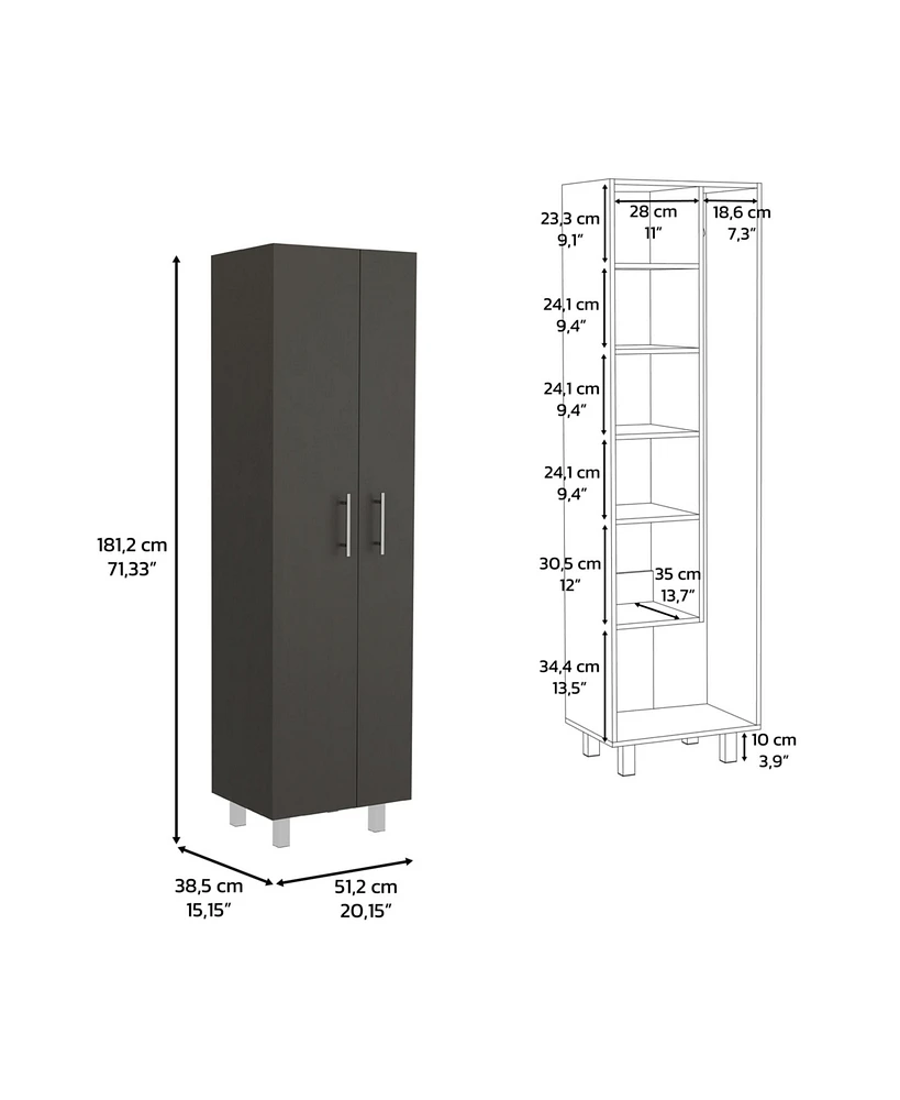 Bacoa Cleaning Cabinet, Five Shelves and Broom Hangers, Light Gray / White