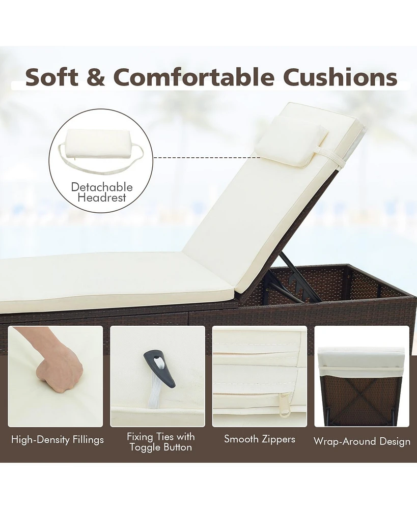Gymax Chaise Lounge Set of 2 w/ 6-level Backrest Comfy Seat Cushion & Headrest Patio