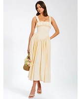 Miss Circle Women's Noreen Egg White Satin Drop Waist Maxi Sundress