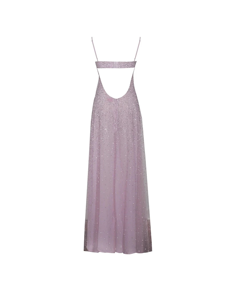 Miss Circle Women's Wallie Pink Rhinestone Embellished Mesh Backless Gown