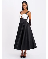 Miss Circle Women's Edda Black Maxi Gown with White Bow