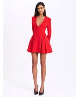 Miss Circle Women's Ubah Red Blazer Pleated Button-up Long Sleeve Mini Dress