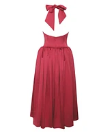 Miss Circle Women's Cara Red Plunging Halter Backless Maxi Dress