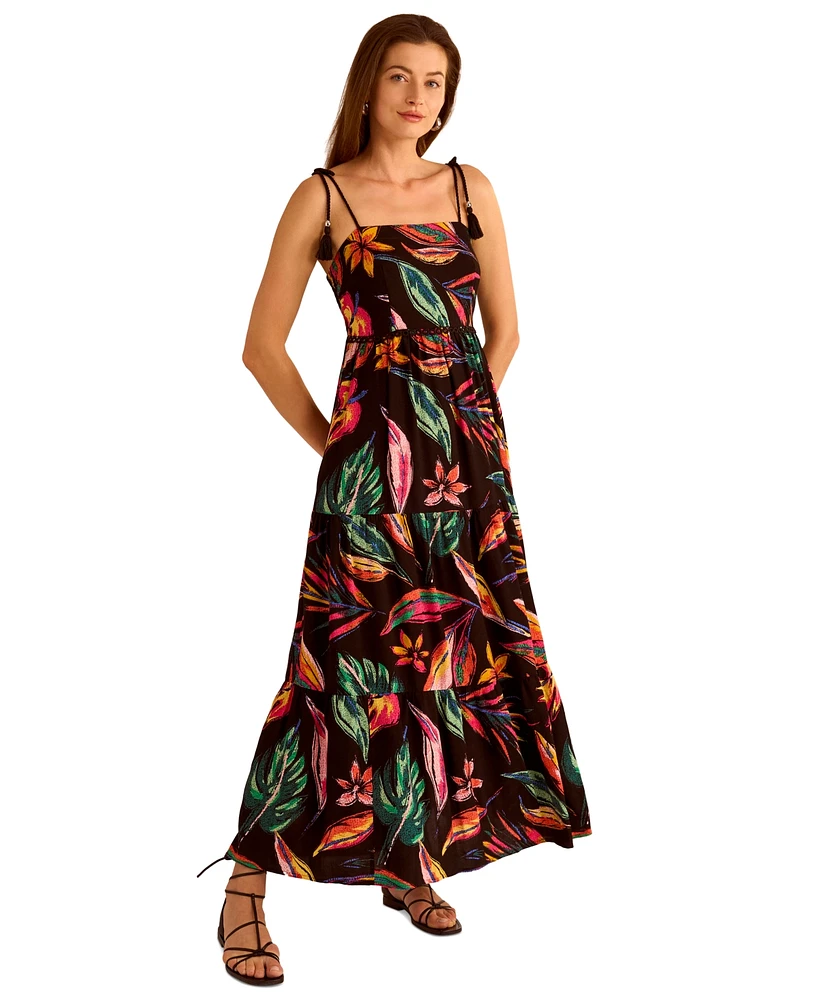 Vince Camuto Women's Printed Rope-Strap Tiered Maxi Dress