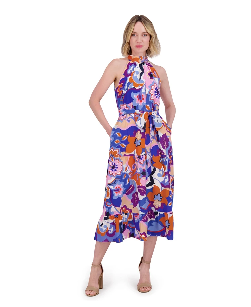 Eliza J Women's Printed Halter Midi Dress