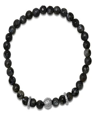 Steeltime Men's Sterling Silver and Gray Agate Beaded Stretch Bracelet
