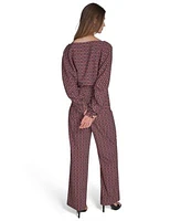 Halston Womens Printed Commuter Dolman Sleeve Top Commuter Printed Wide Leg Pants