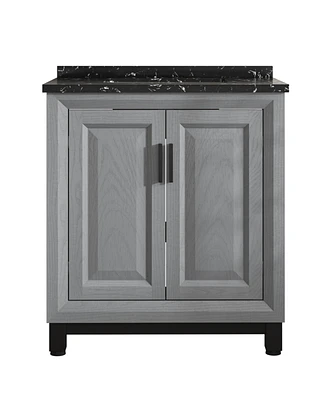 30" Bathroom Vanity with Marbel Undermount Sink and Glass Shelves Storage Cabinet