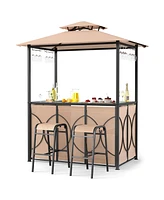 Grill Gazebo Set with Bar Table and 2 Stools for Outdoor Cooking and Entertaining