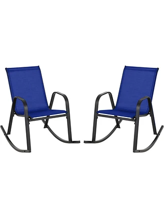 Set of 2 Metal Patio Rocking Chair with Breathable Seat Fabric