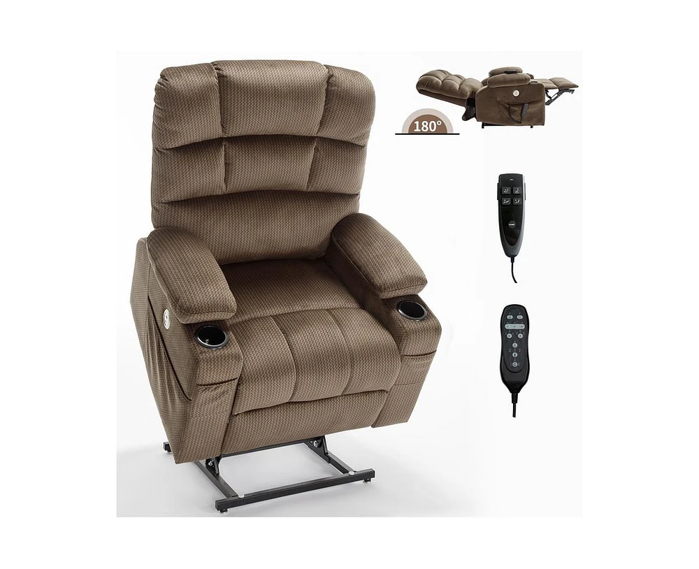 Dual Motor Infinite Position Up to 350 Lbs Chenille Power Lift Recliner Chair with 8-Point Vibration Massage and Lumbar Heating Cup Holders