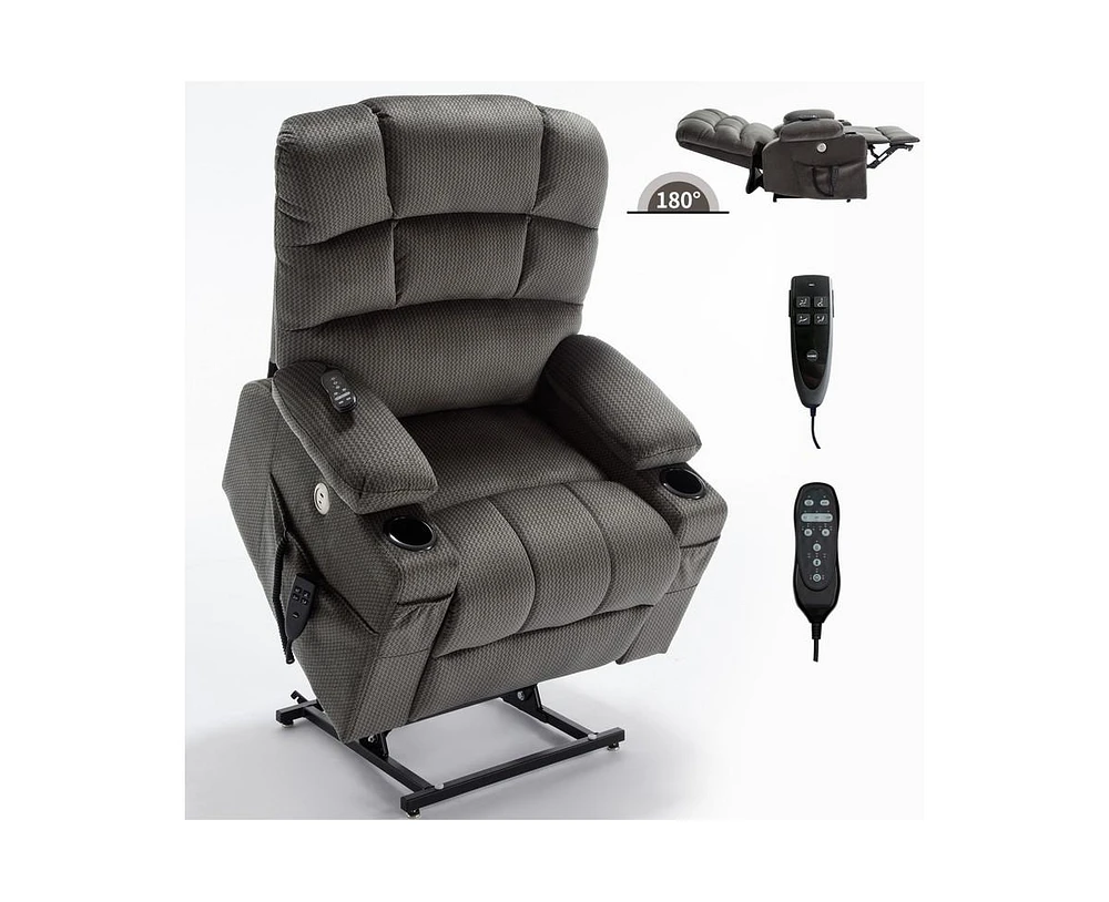 Dual Motor Infinite Position Up to 350 Lbs Chenille Power Lift Recliner Chair with 8-Point Vibration Massage and Lumbar Heating Cup Holders