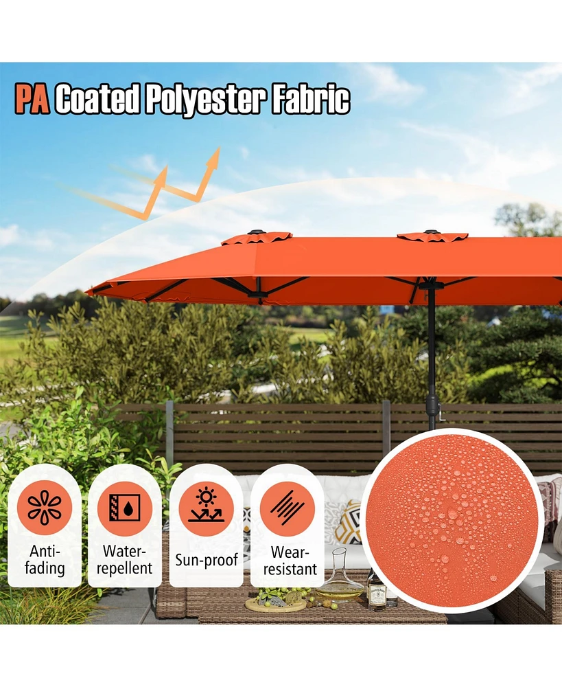 Gymax 13FT Double-sided Patio Umbrella w/ Crank Handle Base Safety Lock
