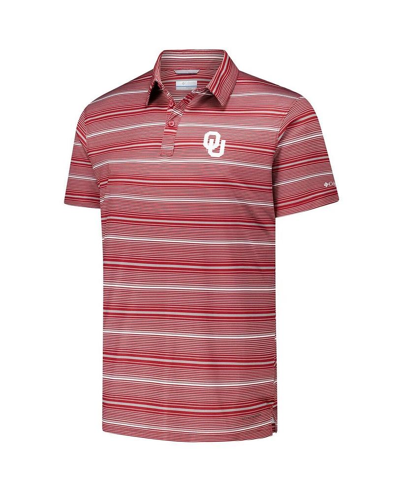 Columbia Men's Crimson Oklahoma Sooners Pfg Super Terminal Tackle Omni-Shade Stripe Polo Shirt