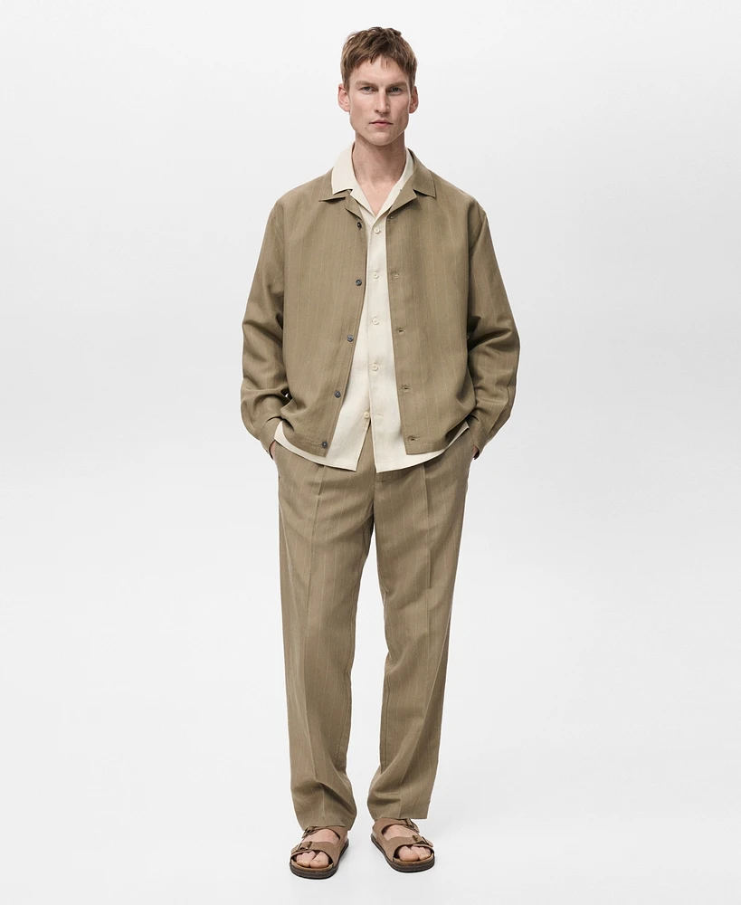 Mango Men's Pinstripe Linen Overshirt