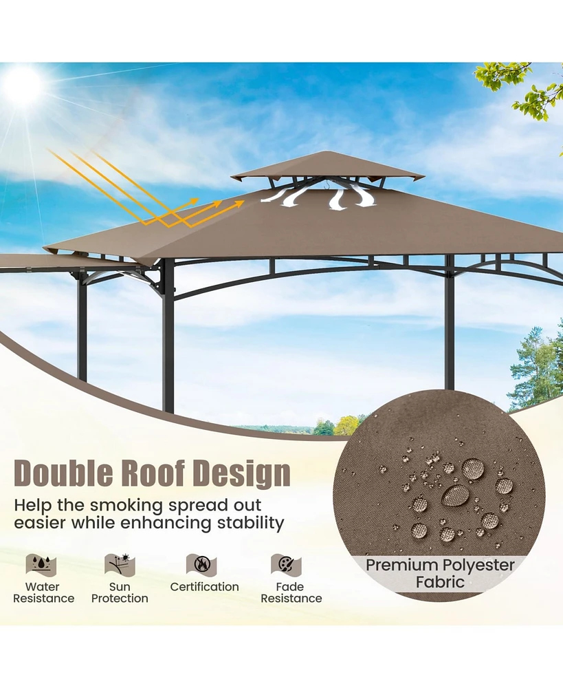 10.5 x 5 Ft Grill Gazebo with Side Awning and Double-Tiered Top