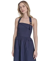 Vince Camuto Women's Cotton Buckle Halter-Neck Midi Dress