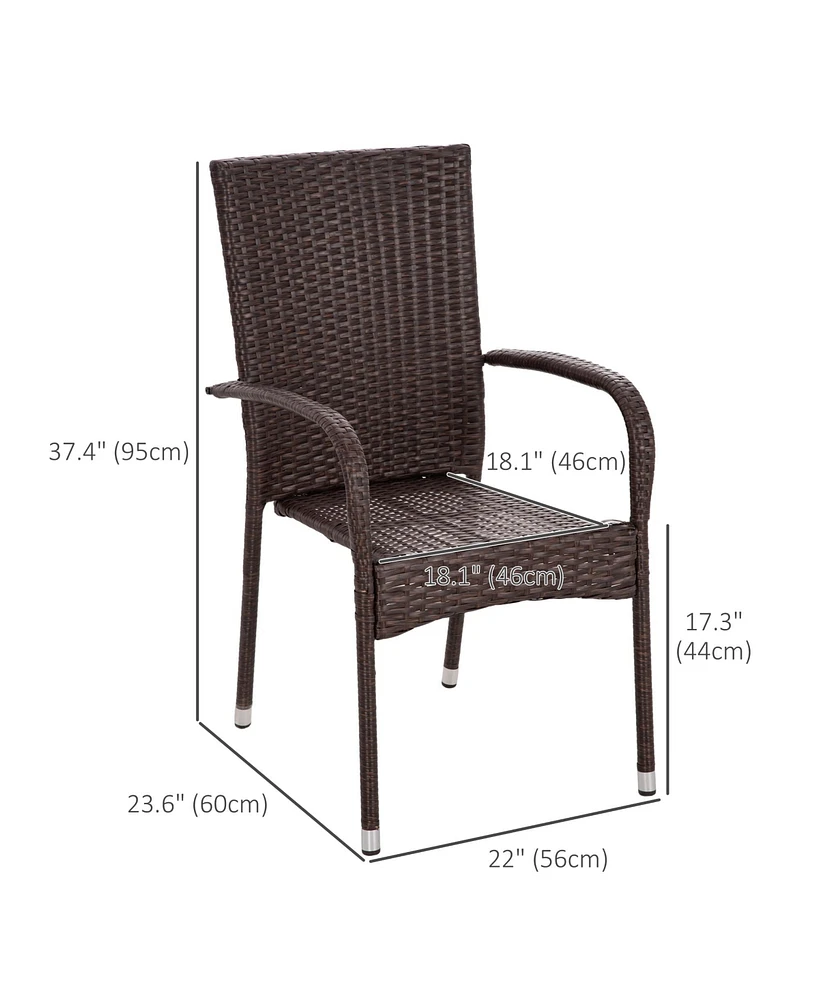 Outsunny 2 Outdoor Dining Chairs w/ Cushion, Patio Wicker,