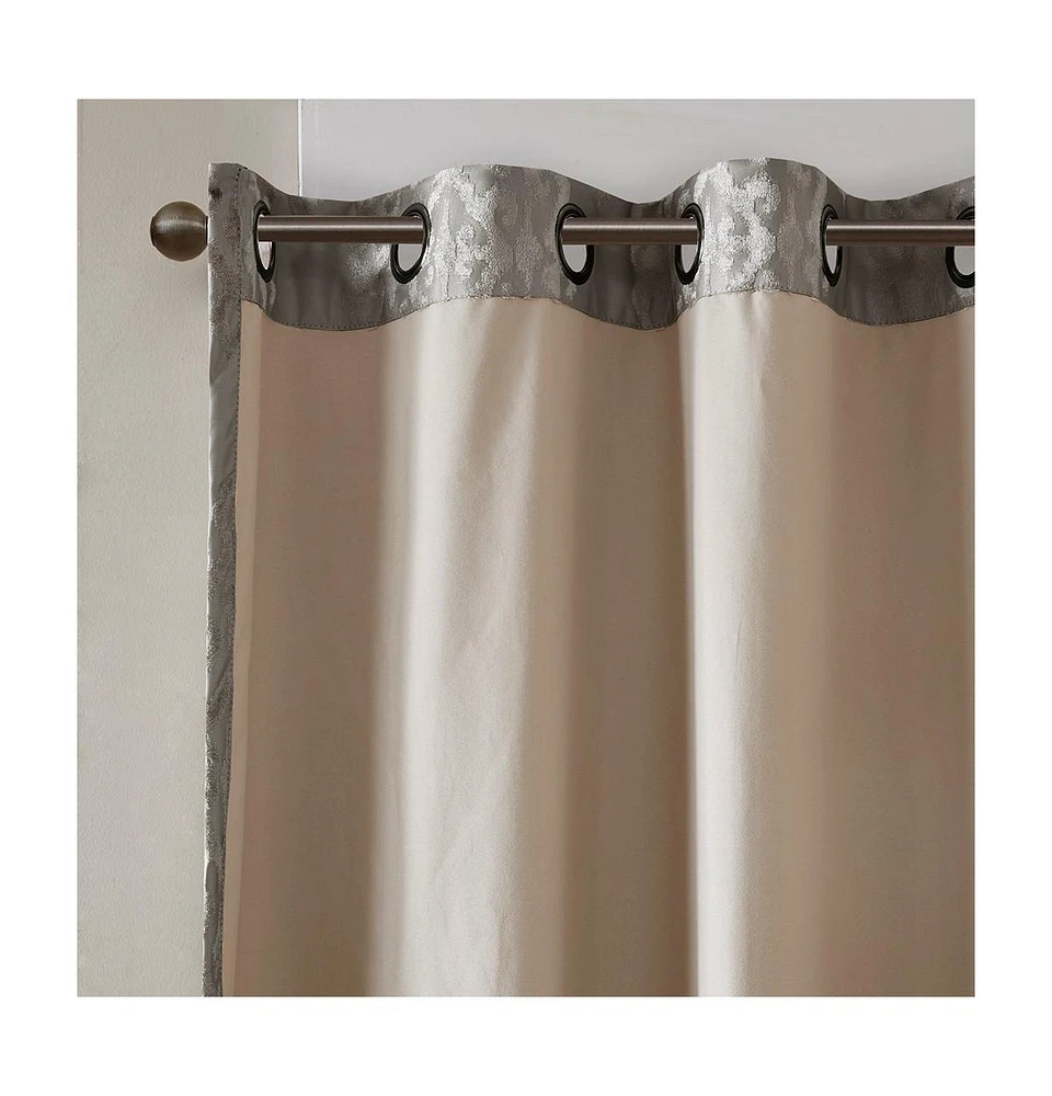 Mirage Knitted Jacquard Damask Total blackout curtains for bedroom, Silver grommet top fit up to 1.25 inches rod Single Curtain Panel for Living Room