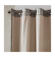 Mirage Knitted Jacquard Damask Total blackout curtains for bedroom, Silver grommet top fit up to 1.25 inches rod Single Curtain Panel for Living Room