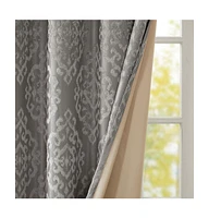 Mirage Knitted Jacquard Damask Total blackout curtains for bedroom, Silver grommet top fit up to 1.25 inches rod Single Curtain Panel for Living Room