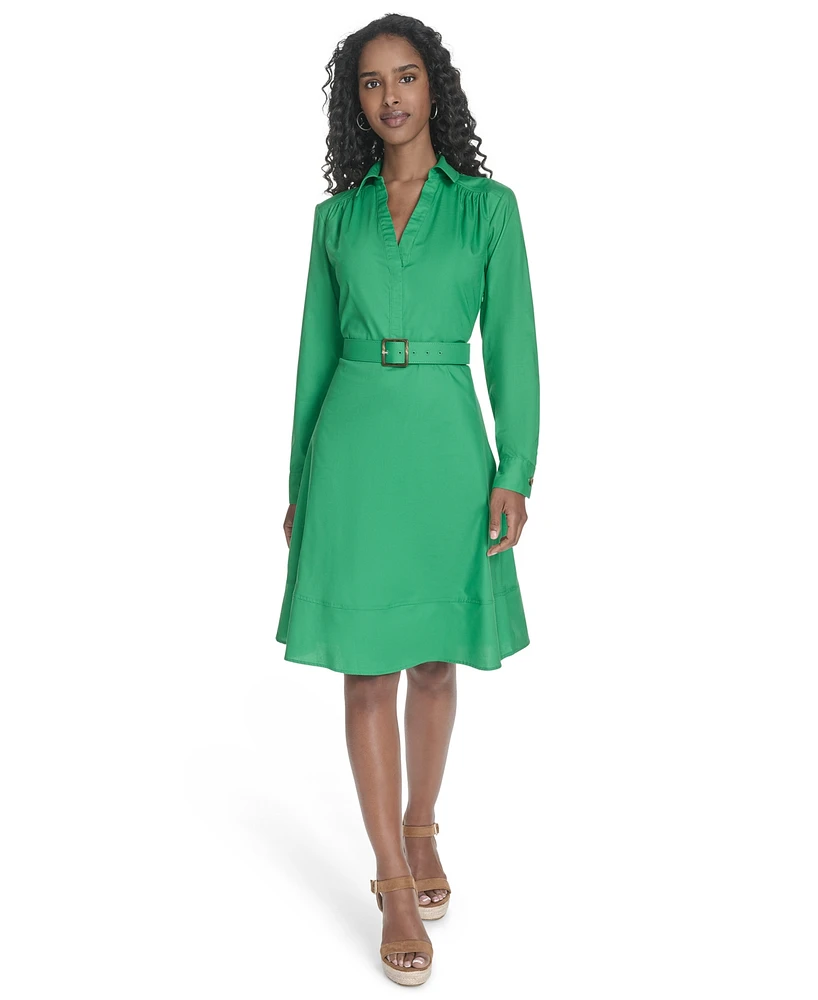 Calvin Klein Women's V-Neck Long-Sleeve A-Line Dress