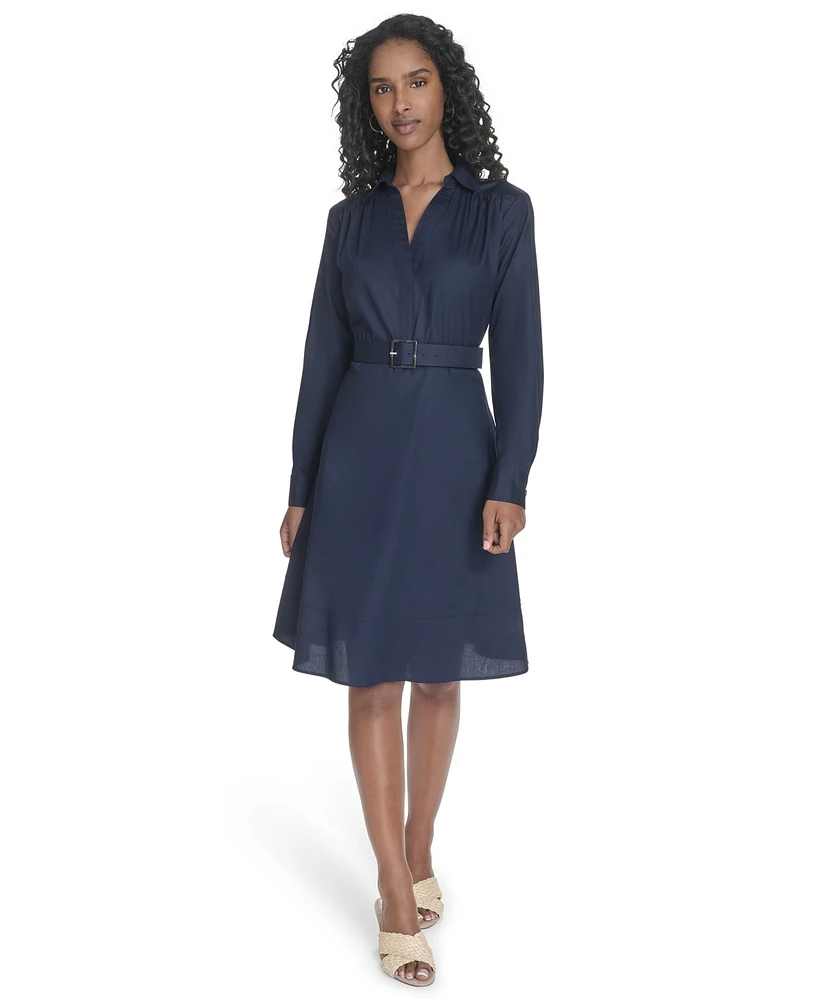 Calvin Klein Women's V-Neck Long-Sleeve A-Line Dress