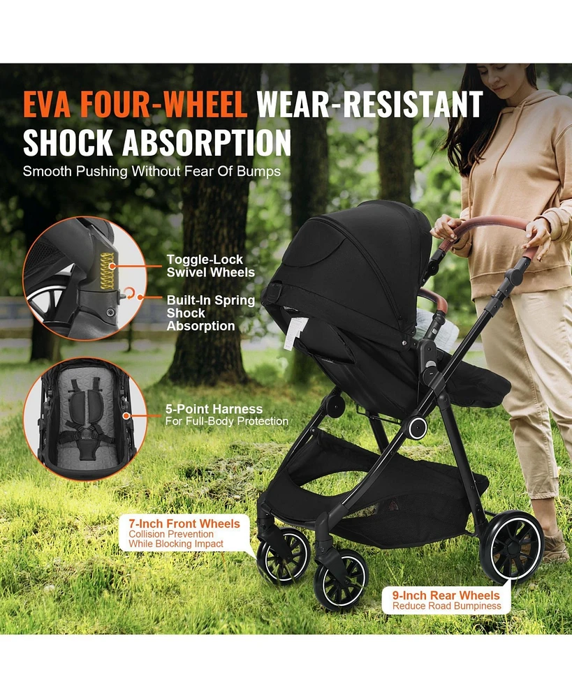 Slickblue Baby Stroller with Adjustable Backrest Footrest One-Click Fold Cup Holder and Carry Bag