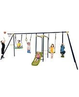 Gymax 660 lbs Kids Metal Swing Set for Backyard 7-in-1 Multifunctional Swing Set