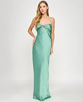 Seni & Cade Juniors' Satin Tiered Cowl-Neck Gown