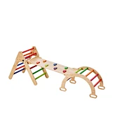Slickblue Toddler Wooden Pikler Triangle Set 5 1 Climbing Gym with Ramp and Arch Indoor