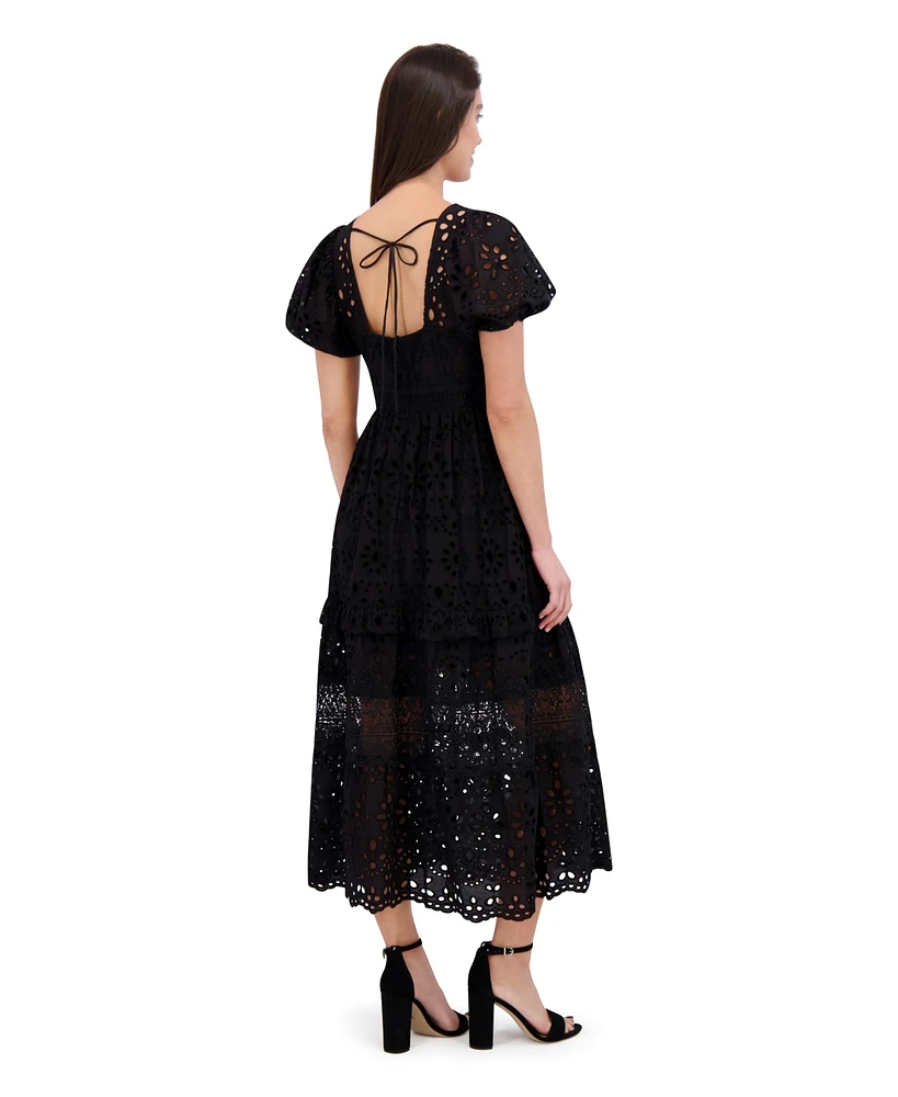 Siena Women's Cotton Embroidered Eyelet Lace Maxi Dress