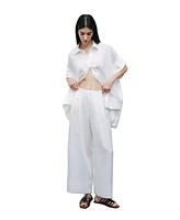 Nocturne Women's Ecru Linen Flowy Linen Shirt