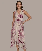 Donna Karan New York Women's Chiffon Floral Print Faux-wrap Midi Dress