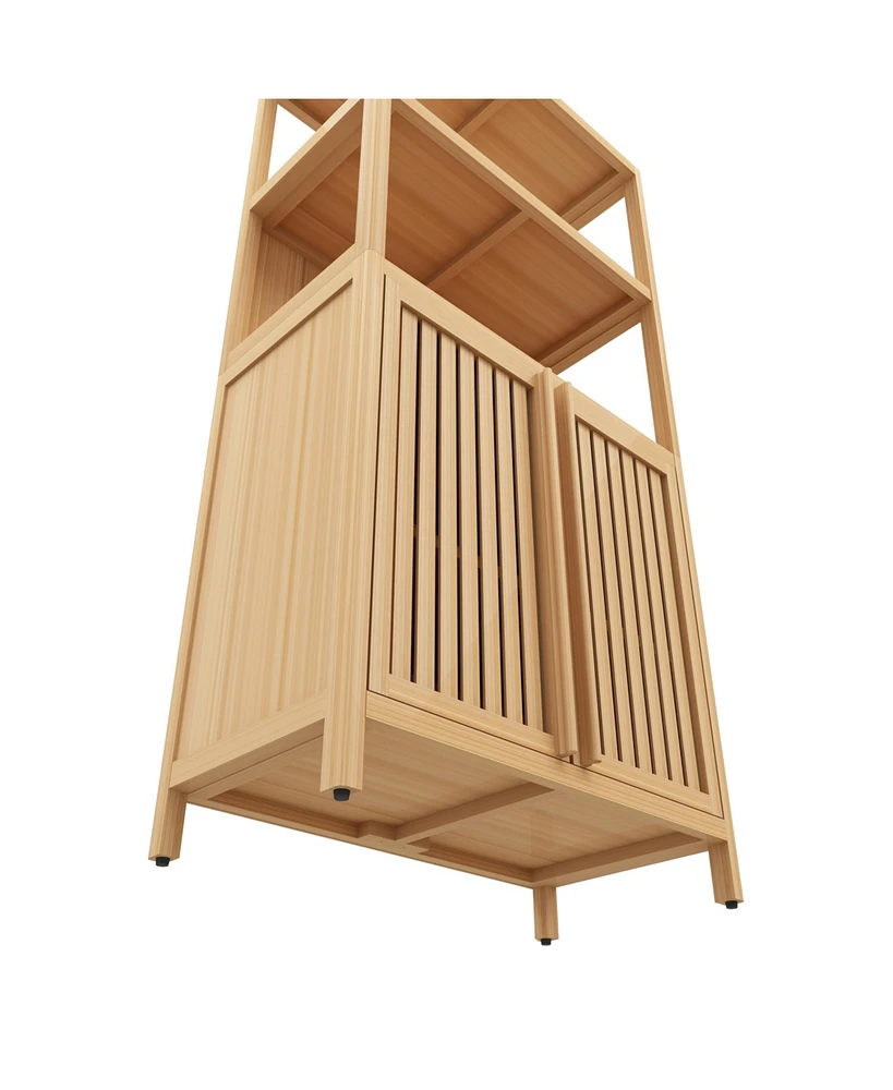 Casainc Freestanding Bamboo Storage Cabinet with 2 Doors, Versatile Floor Organizer for Bathroom, Kitchen, Living Room