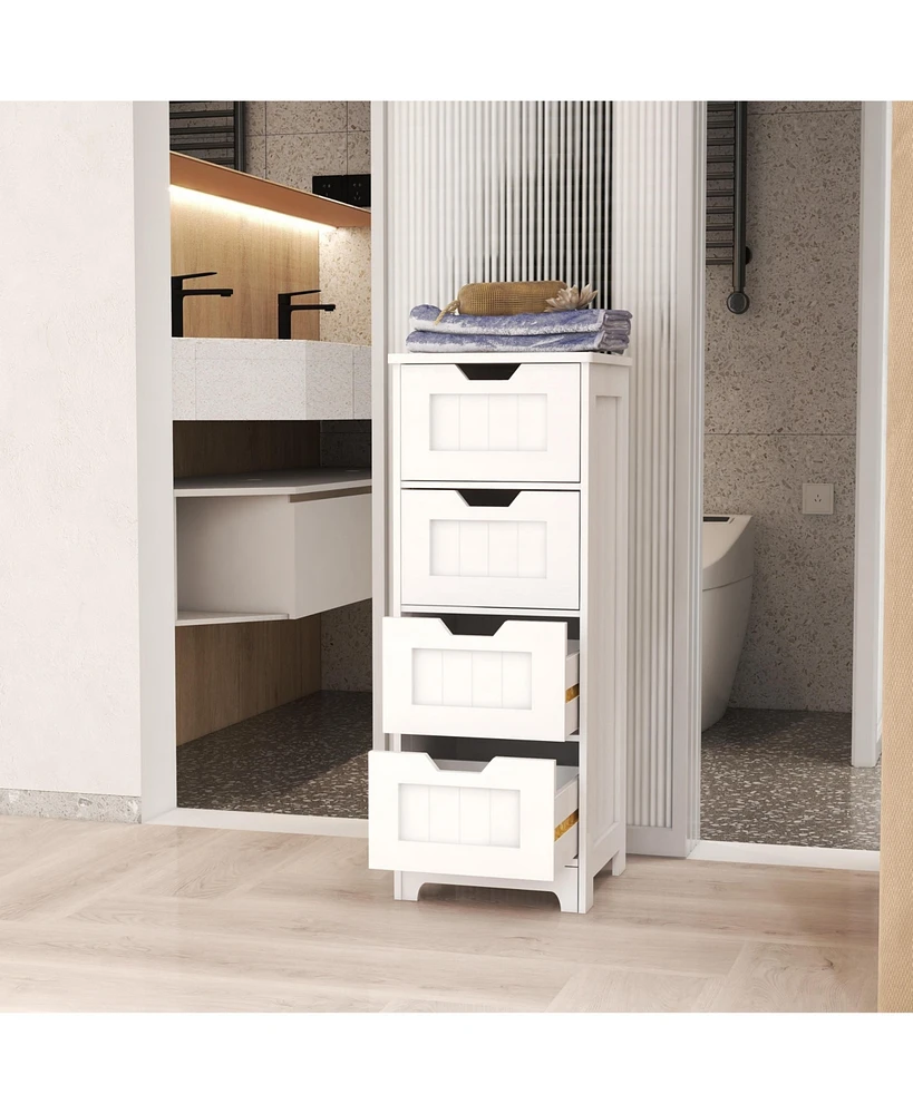 Casainc White Freestanding Storage Cabinet with 4 Drawers, Ideal for Bathroom, Kitchen & Living Room Organization