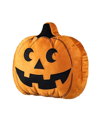 Glitzhome Fall and Halloween Fabric Double Sided Pumpkin Decorative Pillow, 16" x 5"