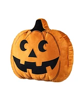 Glitzhome Fall and Halloween Fabric Double Sided Pumpkin Decorative Pillow, 16" x 5"