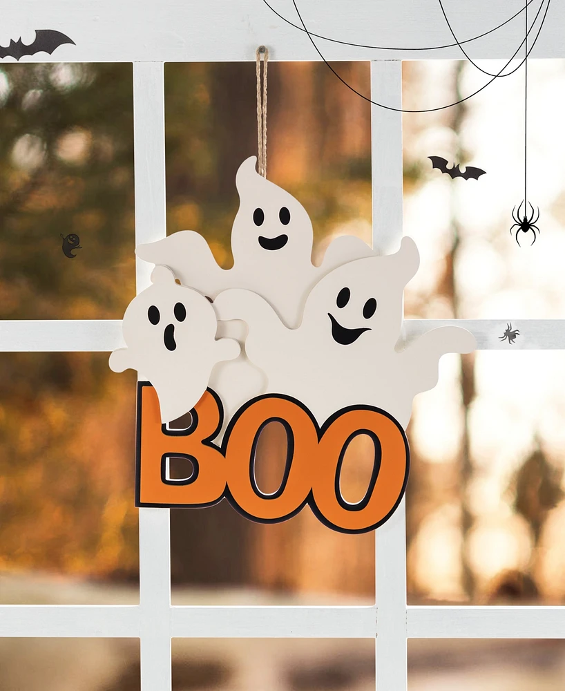 Glitzhome 14" Halloween Wooden Ghost Boo Door Hanger